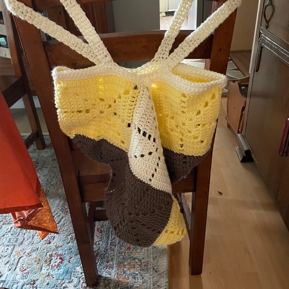 Handmade, crocheted tote bag. Large size; multicoloured. Washable acrylic yarn - Picture 4 of 4